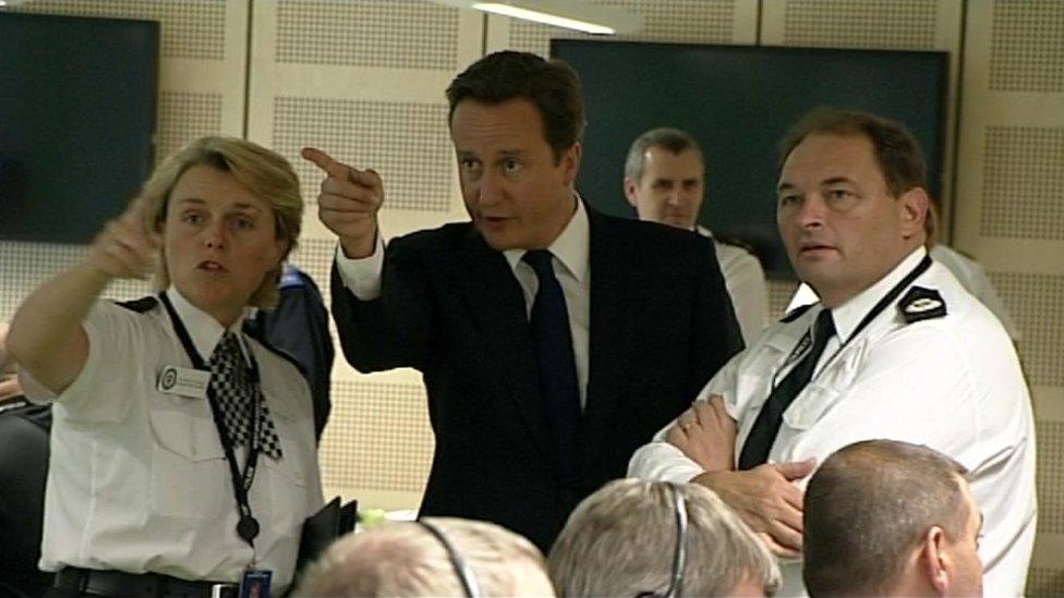 David Cameron with Chief Constable Chris Simms and Assistant Chief Constable Sharon Rowe