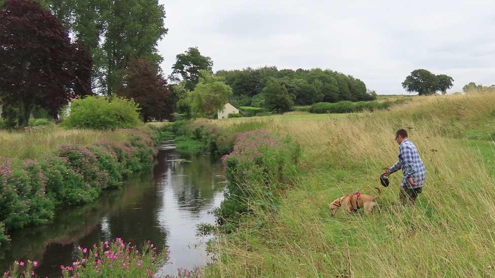 River and owner Stephen Mace searching for mink