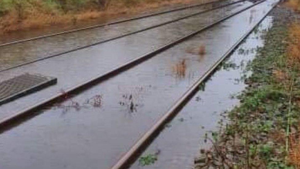 Flooded railway lines