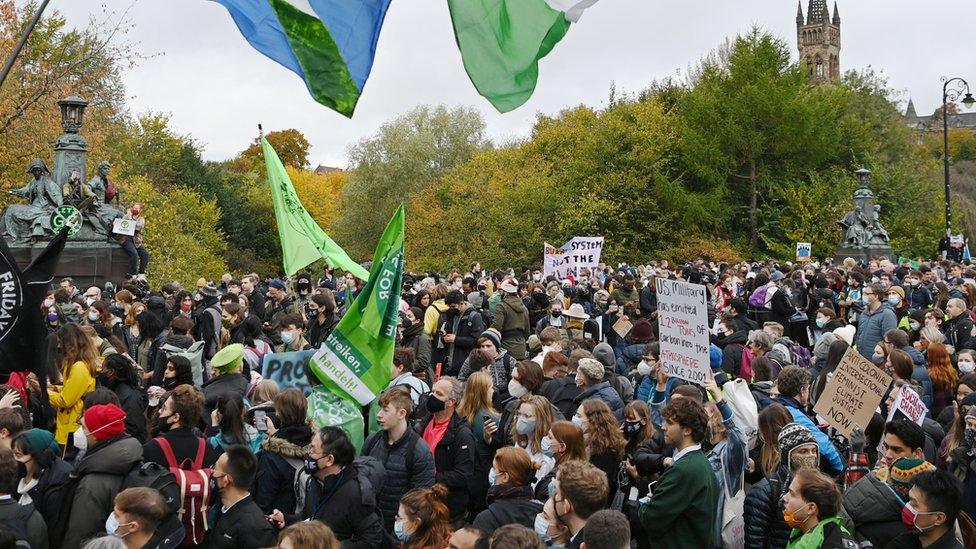 Demonstrators in Kelvingrove park