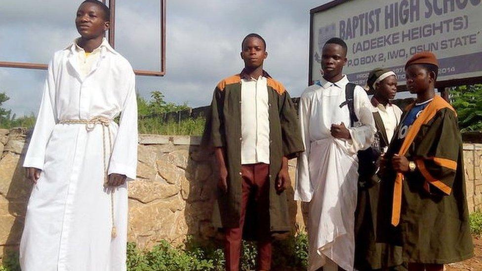 Students of Baptist High School, Iwo wearing Christian garments to school