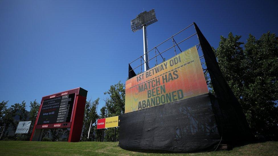 A sign at Boland Park in South Africa saying the first ODI was abandoned