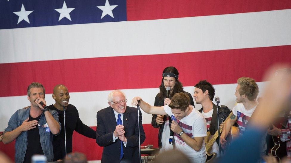 Bernie Sanders sings at rally