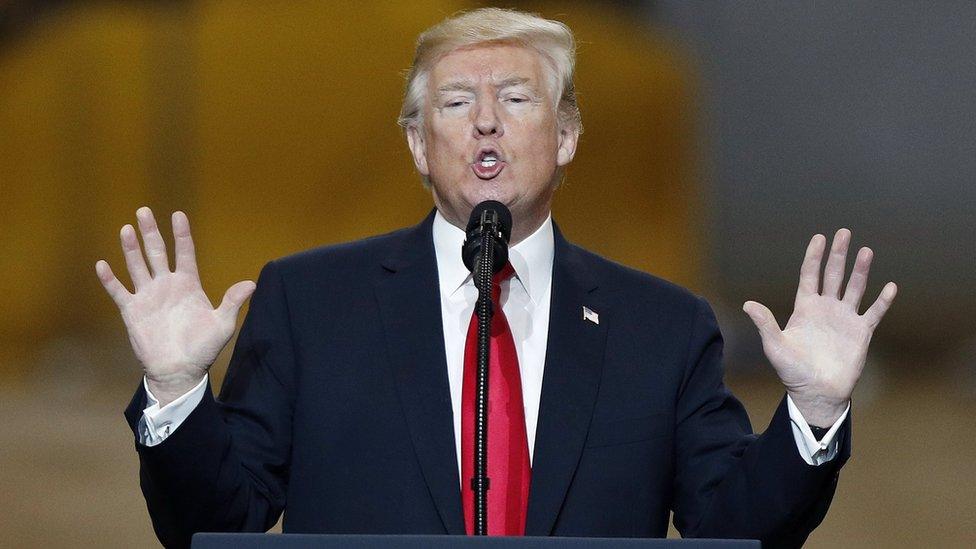 Donald Trump addresses industrial workers in Richfield, Ohio, US, 29 March 2018