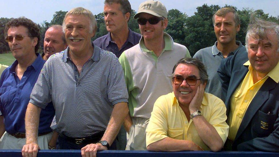 Sir Bruce before a celebrity golf match with stars including Jimmy Tarbuck (far right)