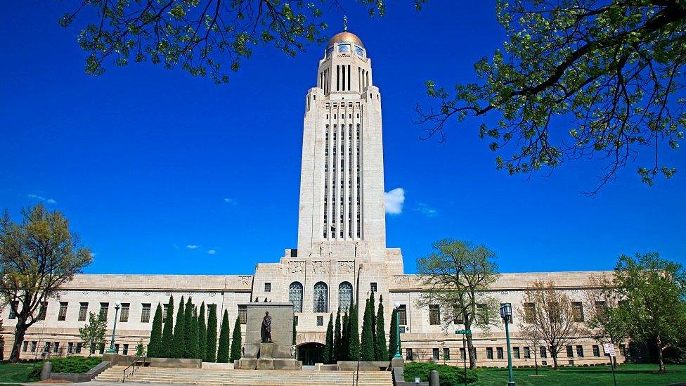 State capitol building in Lincoln Nebraska on a sunny spring day