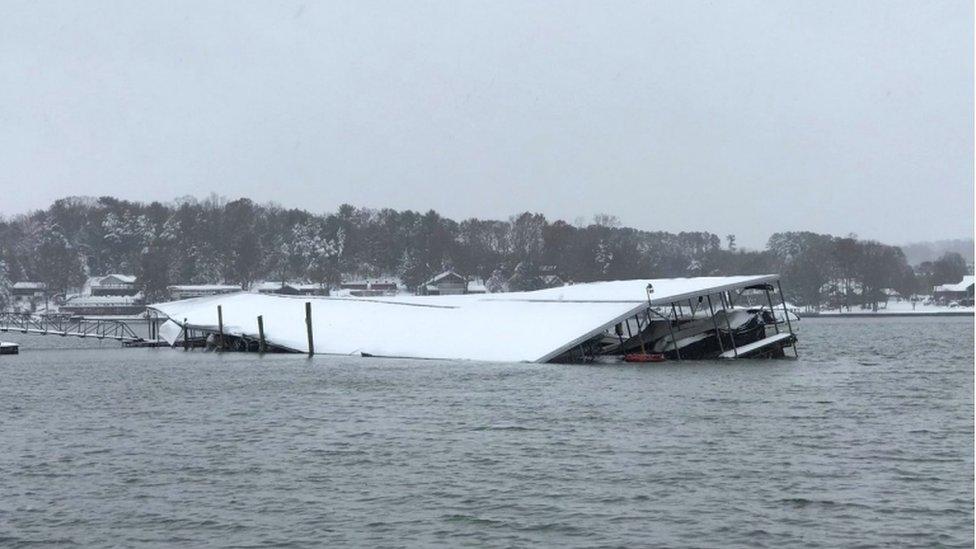 A boathouse in North Carolina destroyed by the storm