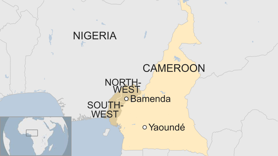 A map showing Cameroon's two Anglophone regions