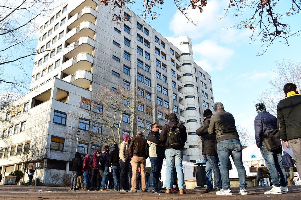 Asylum seekers waiting outside LaGeSo office in Berlin, 29 Dec 15