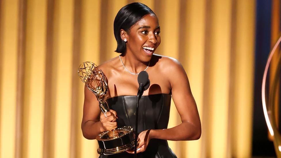 Ayo Edebiri accepts the Best Supporting Actress in a Comedy Series award for 'The Bear' onstage during the 75th Primetime Emmy Awards at Peacock Theater on January 15, 2024 in Los Angeles, California