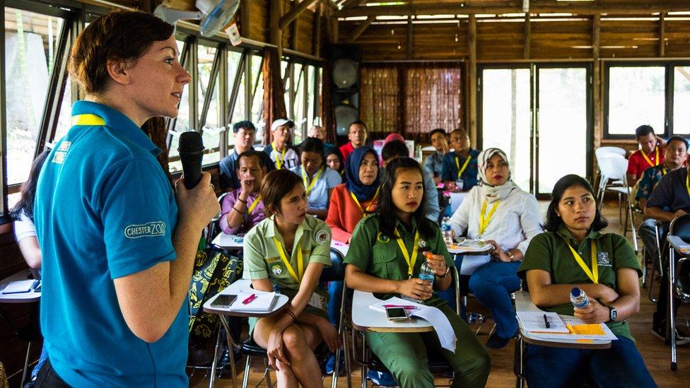 Chester Zoo employee teaching students