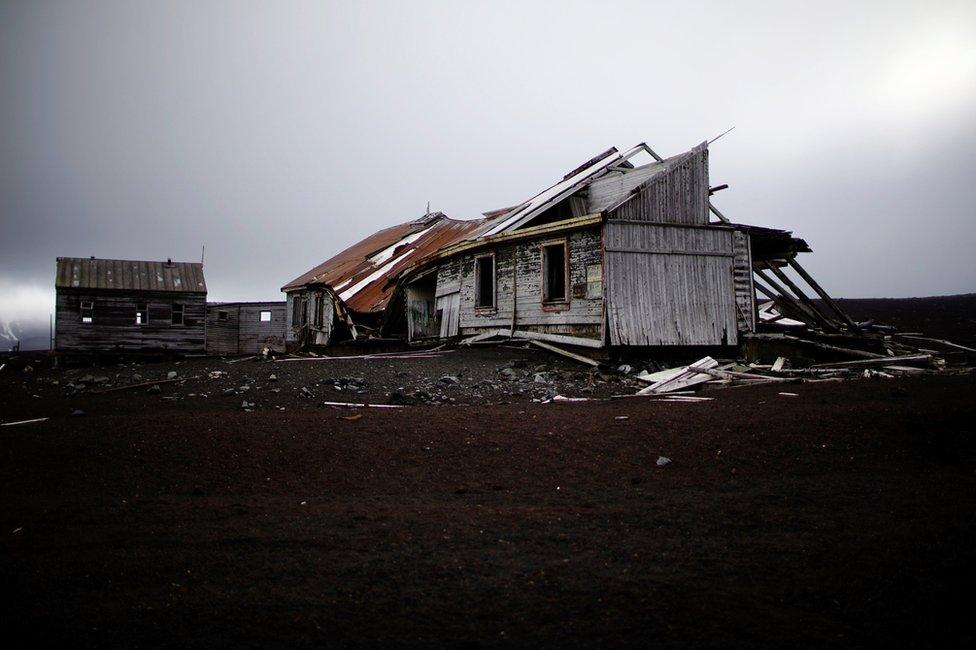 A derelict wooden building