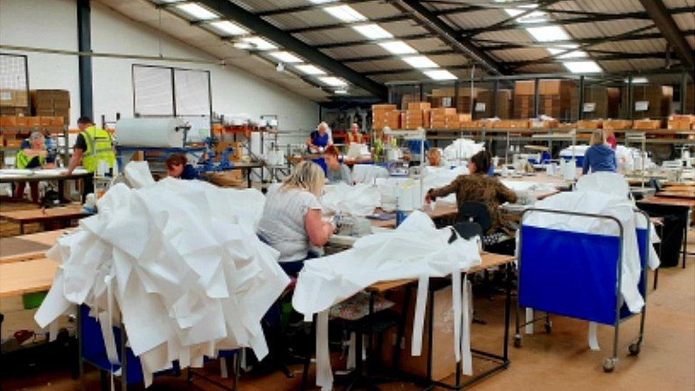 Factory floor making gowns