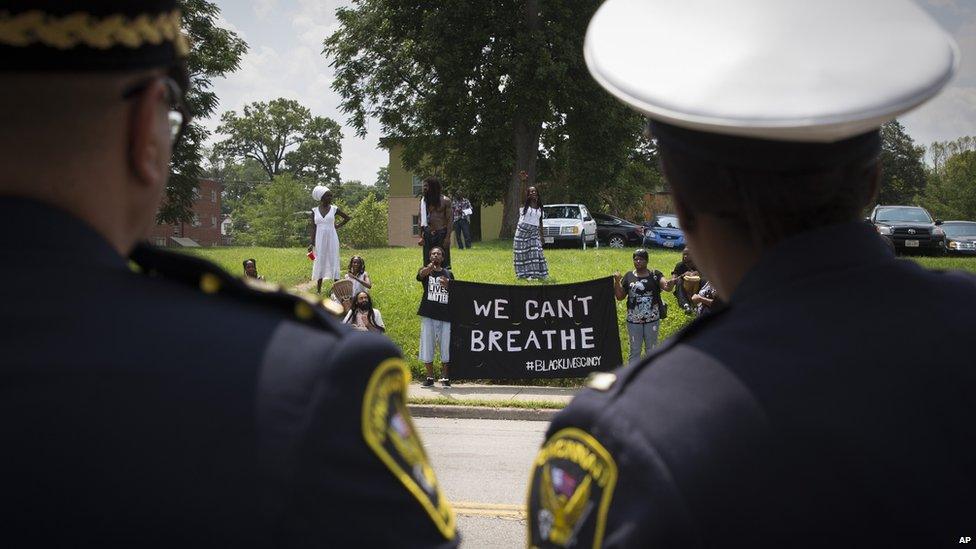 Protestors at Samuel DuBose's funeral