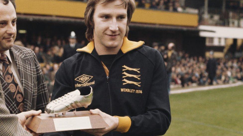 Wolves player Steve Daley receives his Player of the Year award for the 1976-77 season