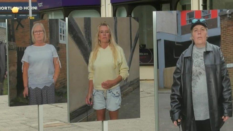 Three portraits of women which form part of the exhibition