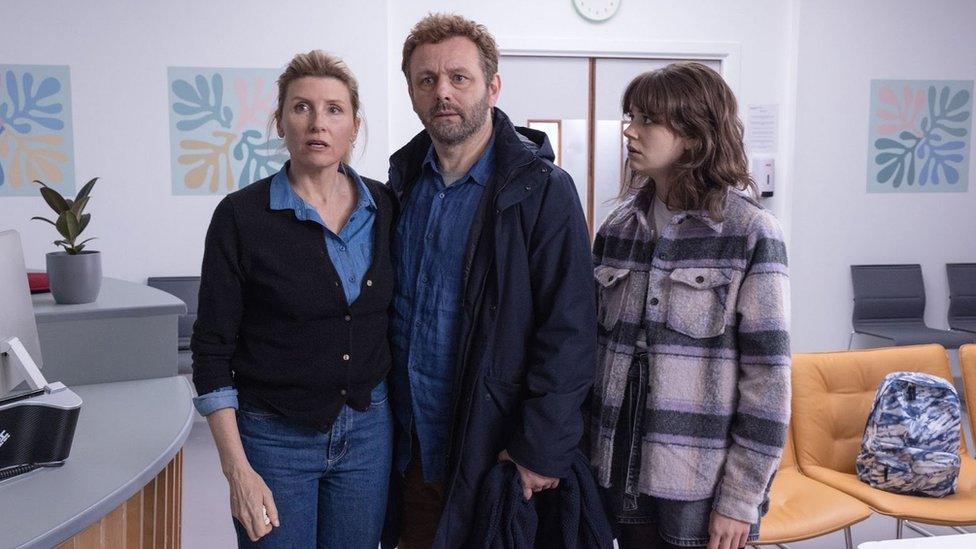 Sharon Horgan and Michael Sheen (left and centre) star as Marnie's parents in Best Interests, while Alison Oliver (right) plays her sister