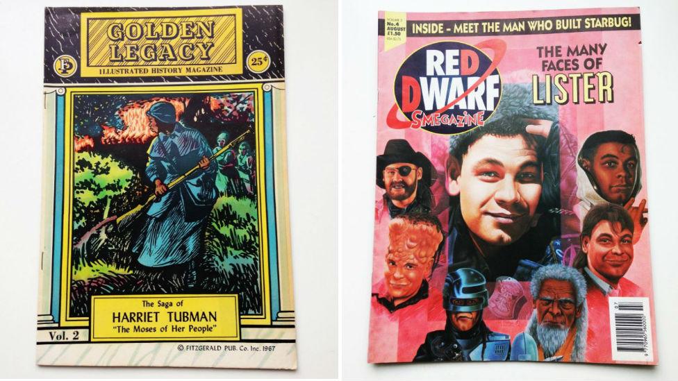 Golden Legacy comics: Harriet Tubman edition, vol 2 (left) and Red Dwarf Smegazine, 1993