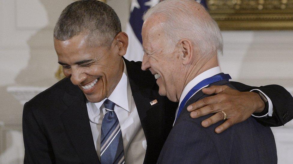 US President Barack Obama shares a laugh with vice-president Joe Biden