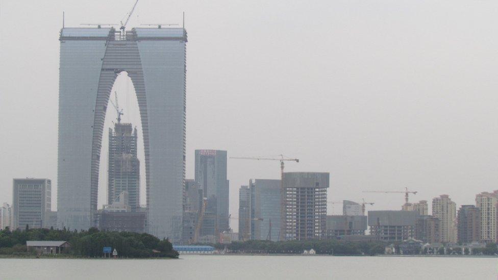 A 301.8m building named The Gate of the Orient in Suzhou