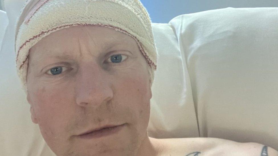 Rich Morris in hospital after brain tumour surgery