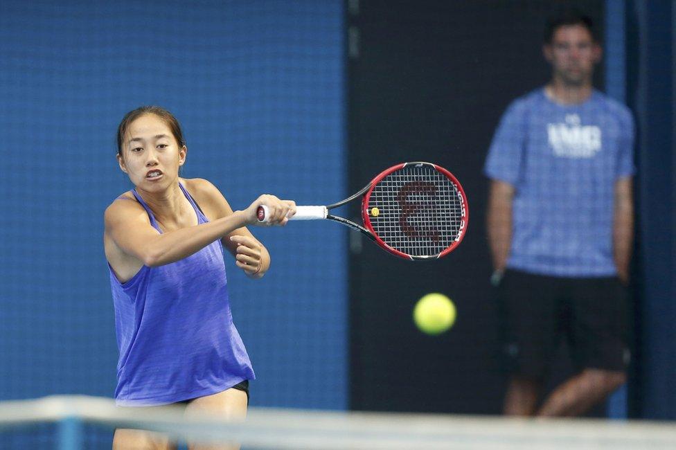 China's Zhang Shuai hits a shot during a practice session at the Australian Open tennis tournament at Melbourne Park, Australia, 26 January 2016