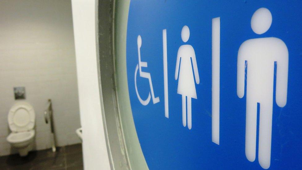 Disabled, female and male toilet symbols