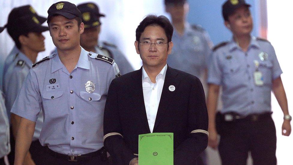 Lee Jae-yong, vice chairman of Samsung Electronics Co., arrives for his trial at the Seoul Central District Court in Seoul, South Korea 7 August 2017