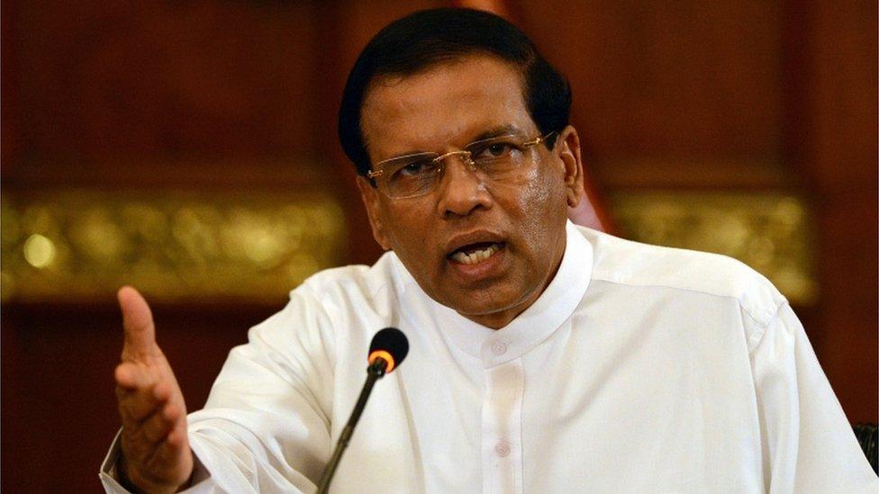 Sri Lankan President Maithripala Sirisena addresses a press conference in Colombo on July 14, 2015.