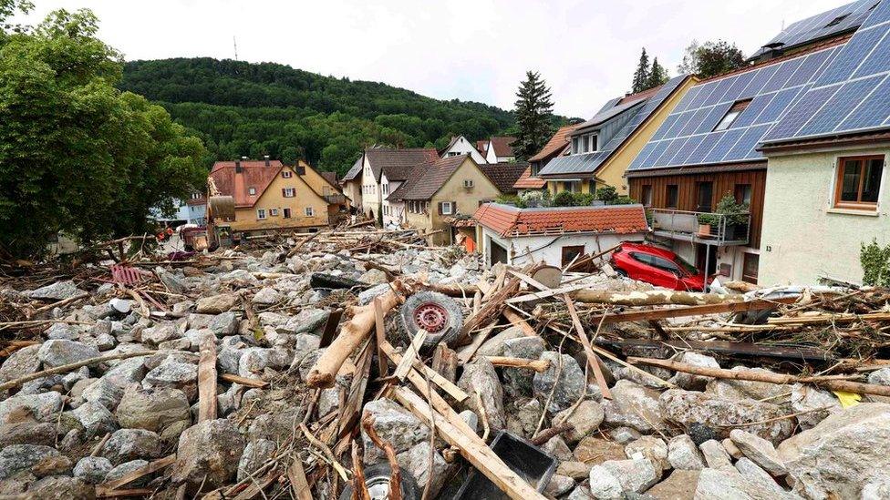 Flood damage in Braunsbach, in Baden-Wuerttemberg, Germany, 30 May