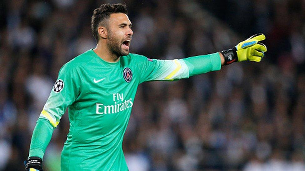 Goalkeeper Salvatore Sirigu in action for Paris St-Germain in a Champions League match