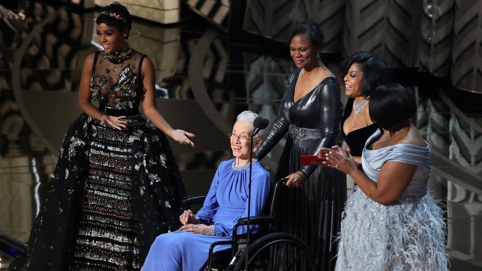 Taraji P Henson, Octavia Spencer, Janelle Monae and Katherine Johnson present the award for Best Documentary Feature in 217