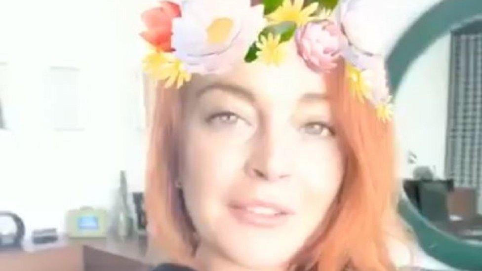 A still image of Lindsay Lohan taken from a video she posted on her Twitter account.