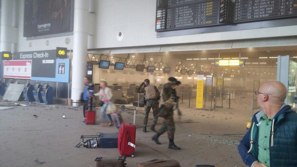 Scene inside airport, 22 March