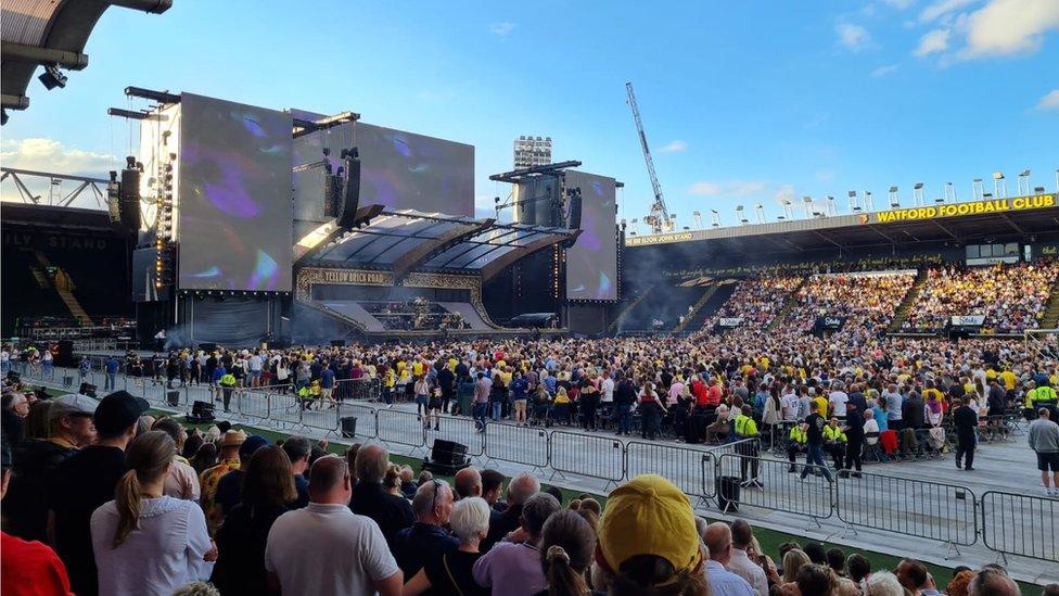 Sir Elton John performing at Vicarage Road stadium on 3 July