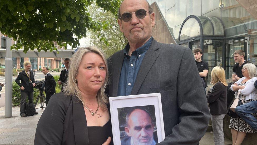 The victim's brother Peter Cox and his wife Sarah Cox outside court