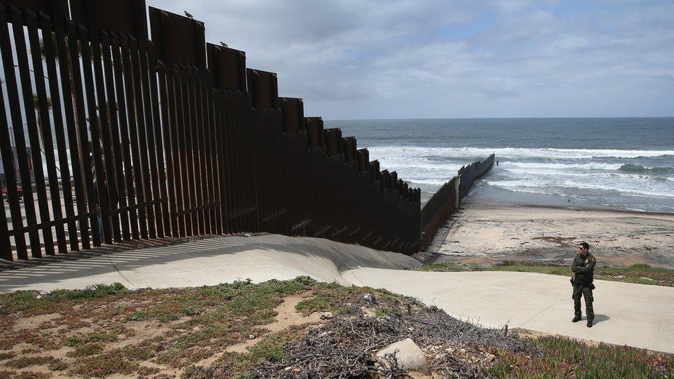 The US-Mexico border fence in California