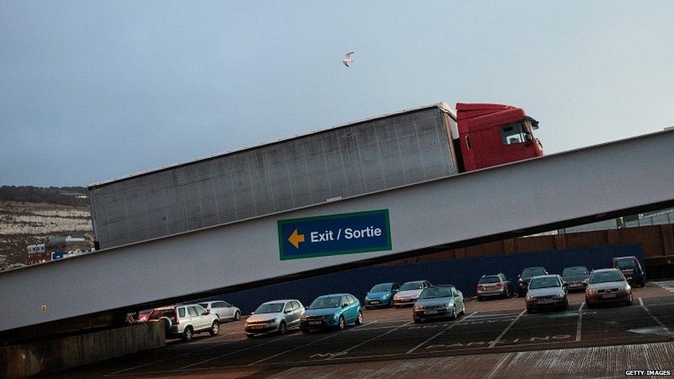 Lorry going up ramp at Port of Dover