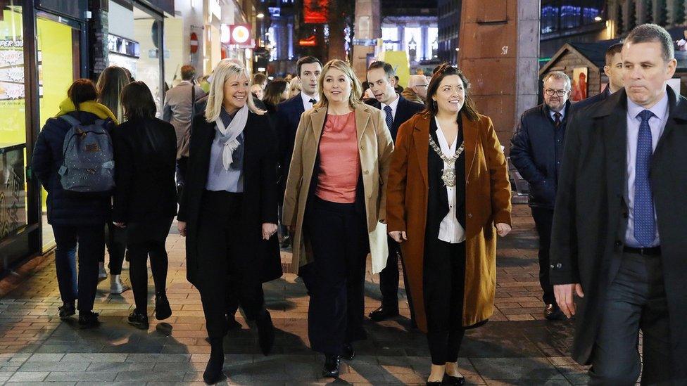 Karen Bradley in Belfast city centre