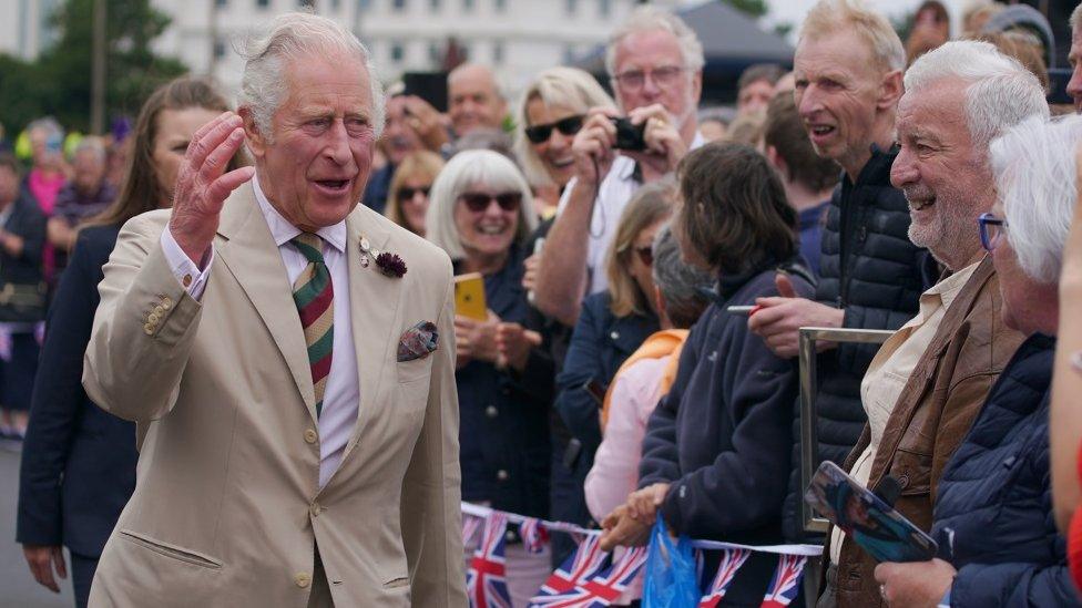 The Prince of Wales meeting members of the public during a visit to the Winter Gardens in Morecambe