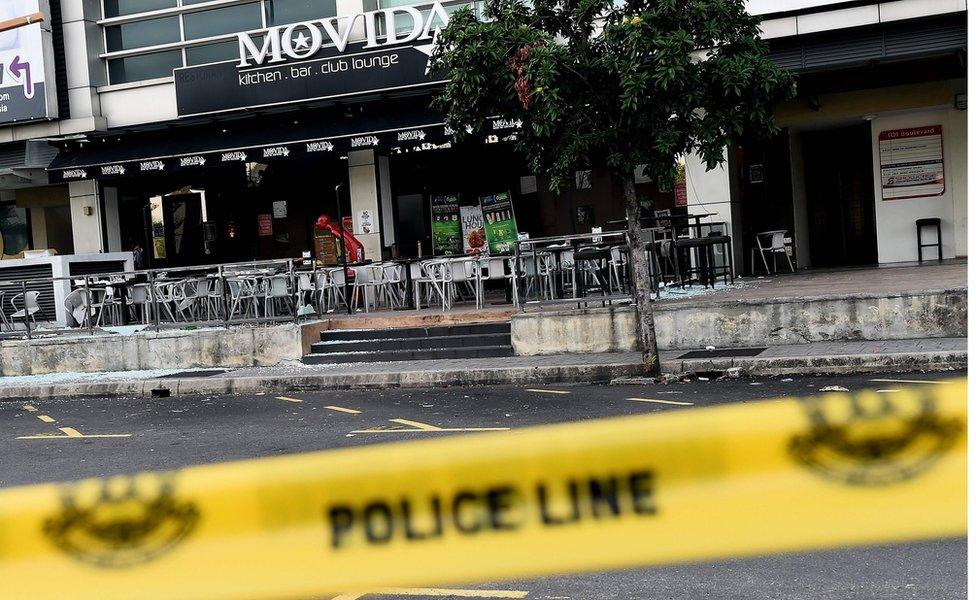 The site of a grenade attack at a restaurant in Puchong district outside of Kuala Lumpur on 28 June 2016.