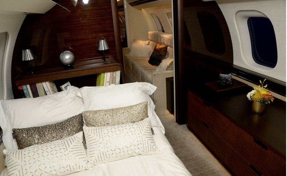 An interior view of the Bombardier Global 7000 at a showcase in Beverly Hills on 4 May 2016.