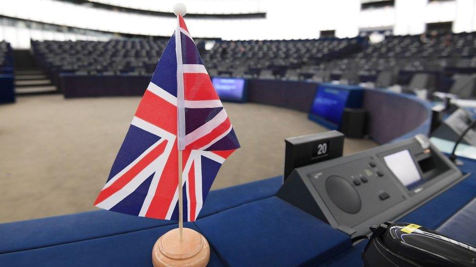 A union jack inside the European Parliament in Strasburg