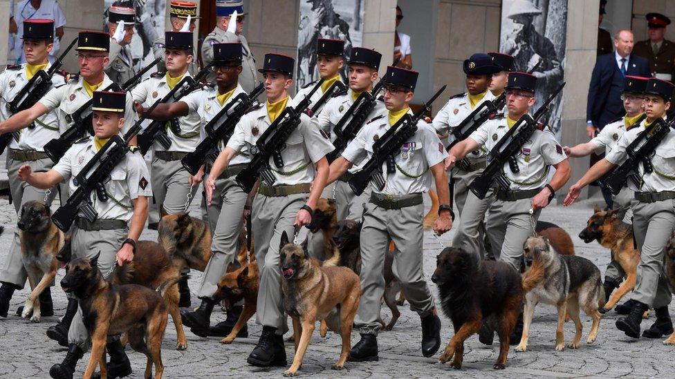 French Foreign Legion officers with their dogs in Amiens