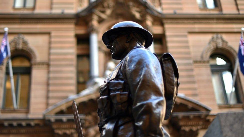 A statue of a solider in Martin Place, Sydney, Australia