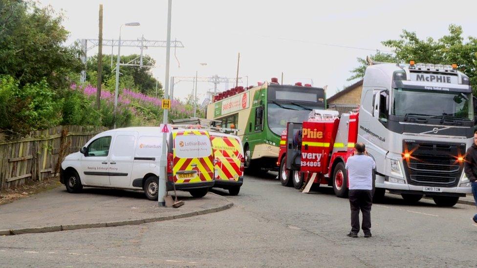 Bus being towed away