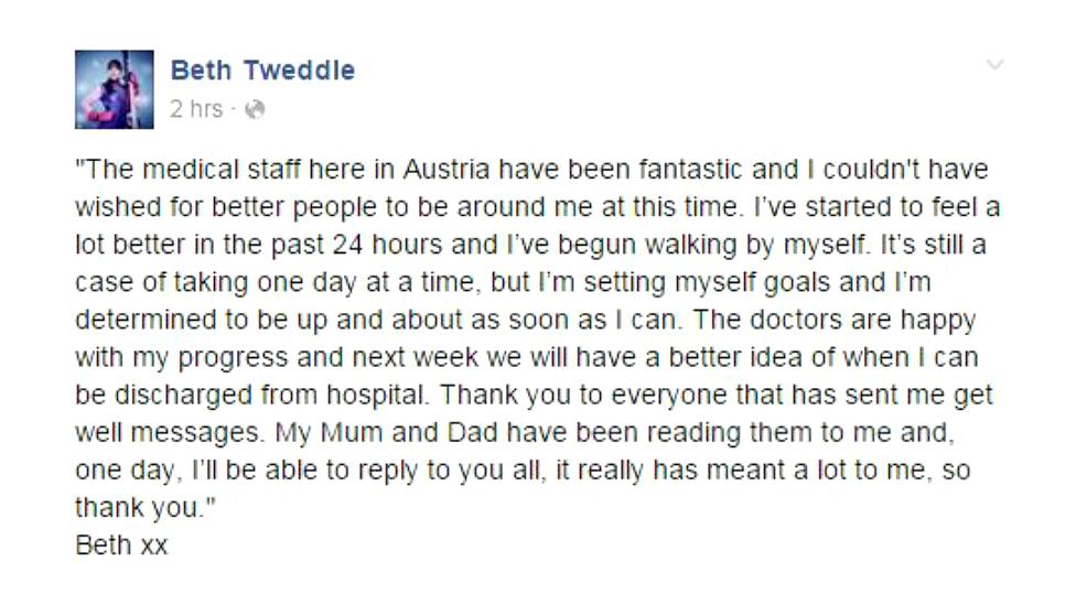 Beth Tweddle's facebook statement