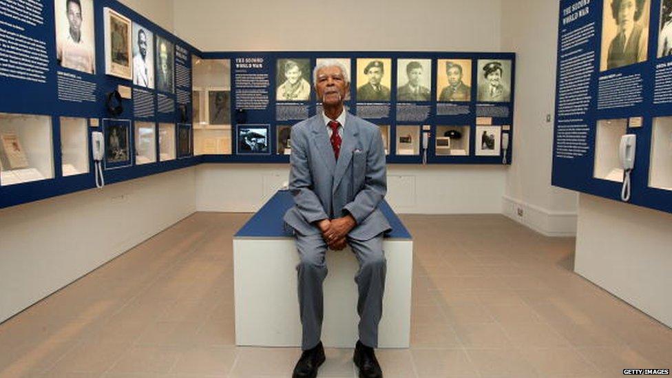 Sam King MBE attends the exhibition 'From War To Windrush'