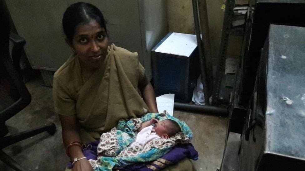 Police woman Archana with the newborn