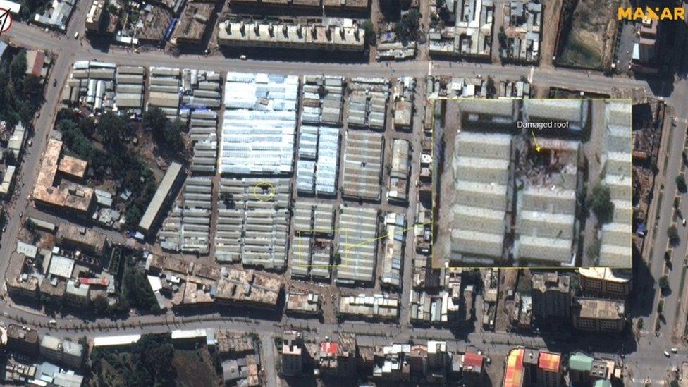 A handout satellite image dated 30 November 2020 and made available by MAXAR Technologies shows damage to buildings at Mekelle market area, Tigray, north Ethiopia. Ethiopia"s government on 29 November 2020 said their forces they were in full control of Mekelle, northern Tigray region"s capital, after defeating the Tigray People"s Liberation Front